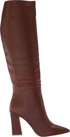 Steve Madden Showbiz Cognac Leather Over the Knee Block Heel Pointed Toe Boots