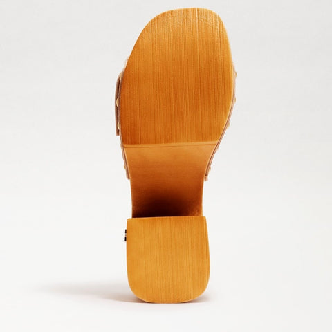 Sam Edelman Marcia Beige Leather Squared Open Toe Slip On Block Heeled Sandals