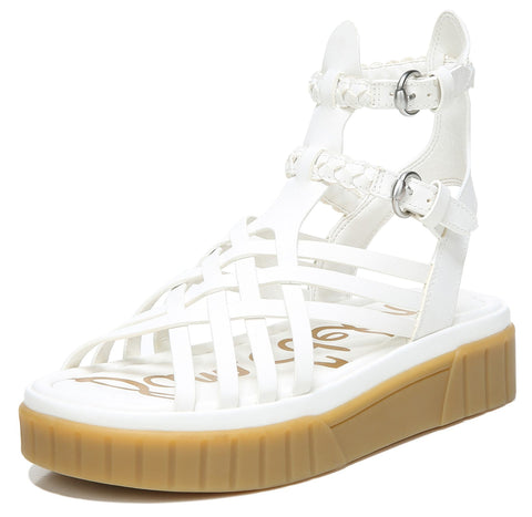 Sam Edelman Geana White Braided Ankle Strap Platform Wedge Gladiator Sandals