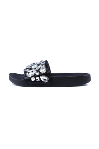 Cape Robbin Billionaire Black Slide Fashion Rhinestone Gem Slip On Mule Sandals