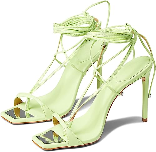 Schutz Vikki Green Fresh Ankle Strap Lace Up Open Toe Stiletto Heel Sandals