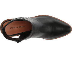 Lucky Brand Shyna Black Open Back Block Heel Almond Toe Leather Ankle Booties