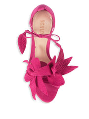 Schutz Thainy Bright Rose Fuschia Pink Suede Stiletto Sandals Flower Tie Up