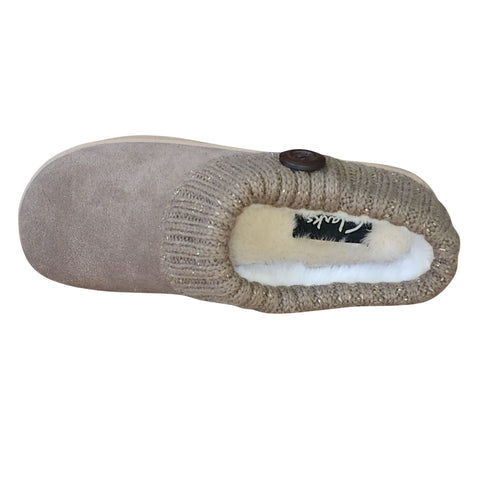 Clarks Taupe Knitted Collar Winter Clog Rounded Closed Toe Slippers