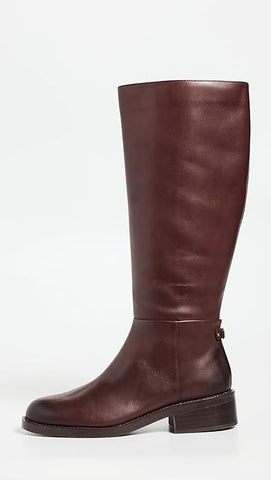 Sam Edelman Mable Spiced Pecan Rounded Toe Stacked Block Heeled Mid-Calf Boots