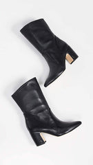 Sam Edelman Hartley Classic Mid Calf Black Leather Sleek Dress Bootie Boots