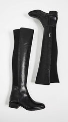 Sam Edelman Pam Black Leather Rounded Toe Stacked Block Heel Over The Knee Boots