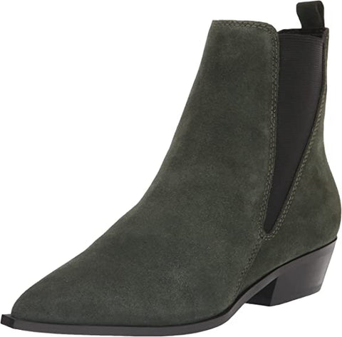 Nine West Danzy Olive Green Stacked Block Heel Pointed Toe Pull On Fashion Boots