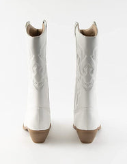 Soda Reno White/Beige Pu Western Cowboy Stitched Pointed Toe Ankle Fashion Boots