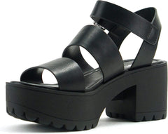 Soda Account Black Ankle Strap Rounded Open Toe Strappy Block Heeled Sandals