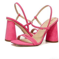 Sam Edelman Kit Dahlia Pink Square Toe Slingback Cylindrical Block Heel Sandals
