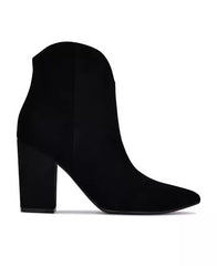 Nine West Ghost Black1 Leather Pointed Toe Block Heel V-Shaped Cutout Ankle Boot