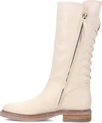 Sam Edelman Franka Ivory Rounded Toe Stacked Heel Knee High Leather Boots