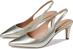 Cole Haan Vandam Sling Soft Gold Leather Pointed Toe Kitten Heeled Dress Pumps