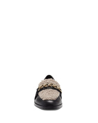 Vince Camuto Breenan Black/Taupe Slip On Squared Close Toe Chain Detailed Loafer