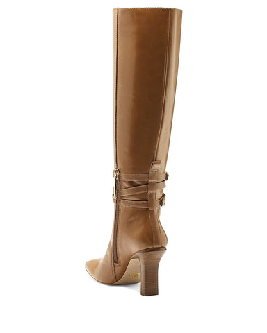 Louise Et Cie Yancey Dark Chamois Tall Leather Boots Dark Tan Squared Toe Boots