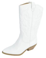 Soda Reno-S Cowboy Pointed Toe Knee High Western Stitched Boots White (10, White)