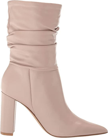 Nine West Denner Pink Taupe Pointed Toe Pull On Block Heel Mid-Calf Boots