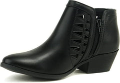 Soda Chance Black Pu Block Heel Side Zipper Closed Toe Breathable Ankle Booties