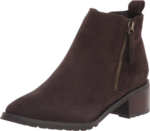Blondo Samara Brown Suede Almond Toe Pull On Double Zip Block Heeled Ankle Boots