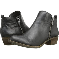 Lucky Brand Basel Almond-Toe Block Heel Side Zipper Ankle Booties Black