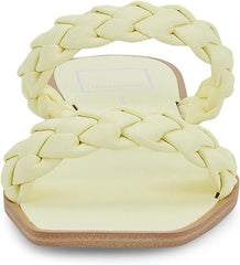 Dolce Vita Indy Lemon Cream Stella Slip On Open Squared Toe Woven Straps Sandals