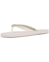 Nine West FLIPS8 White Rhinestones Slip On Flat Flip Flops Thong Beachy Sandals