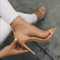 Liliana BARBARA-105 Nude Camel Fashion Ankle Strap Stiletto High Heel