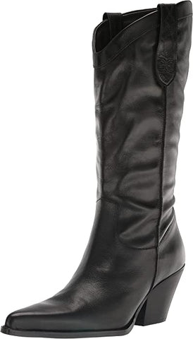 Sam Edelman Jamie Black Leather Cowgirl Pointed Toe Block Heel Western Boots