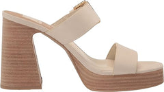 Dolce Vita Landry Ivory Nubuck Slip On Squared Toe Stacked Block Heeled Sandals