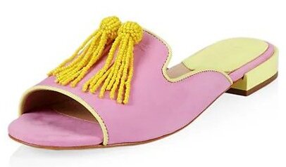 Schutz Jannis Flat Pink Open Toe Slip On Embellished Tassel Upper Flat Sandals