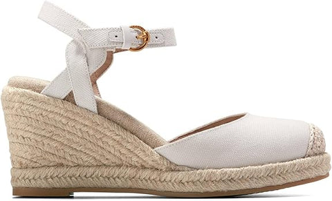 Cole Haan Cloudfeel Espadrille White Linen/Nat Jute Wedge Heeled Sandals