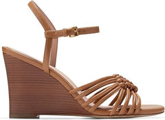 Cole Haan Jitney Knot Pecan Leather Ankle Strap Open Toe Wedge Heeled Sandals