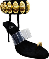 Jeffrey Campbell Occasion Black Suede Gold Fashion Ankle Strap Open Toe High Sandals