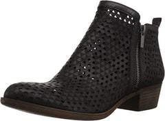 Lucky Brand Basel3 Black Lugo Double Zipper Block Heel Perforated Ankle Booties