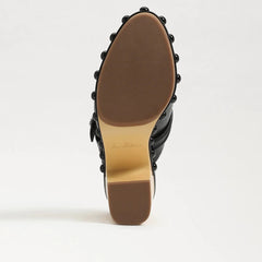 Sam Edelman Nyla Black Leather Rounded Toe Slip On Block Heel Fashion Mules