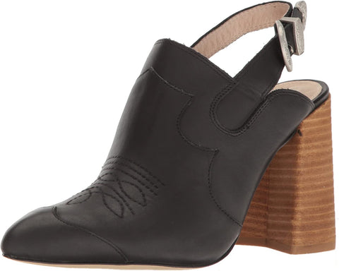Shellys London Donna Black Leather Pointed Toe Slingback Block Heel Mule Booties