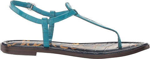 Sam Edelman Gigi Milos Blue Croco Embossed Ankle Strap Thong Flats Sandals