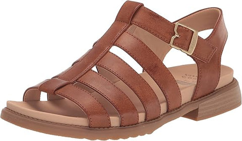 Dr. Scholl's A Ok Brown Smooth Rounded Open Toe Ankle Strap Flats Sandals