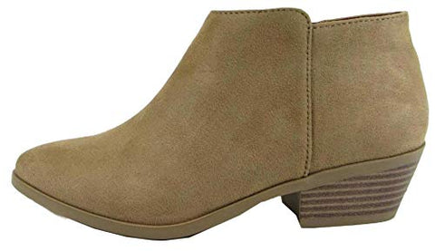 Soda Western Mug Ankle Bootie Low Chunky Block Stacked Heel Natural Faux Suede