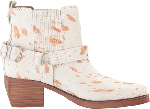 Sam Edelman Bellamie Natural/Ivory Stacked Heel Squared Toe Western Ankle Boots