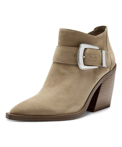 Vince Camuto Gidgey Taupe Suede Snip Toe Fashion Cuban Mid Heel Ankle Booties