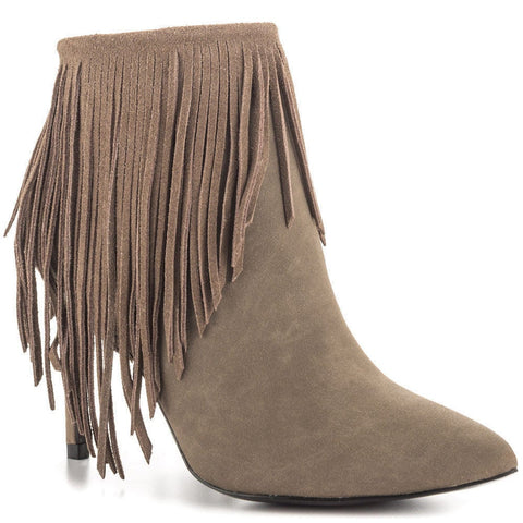 LFL by Lust For Life Shrine Boot Taupe Vegan Pointed Toe Mid Heel Booties