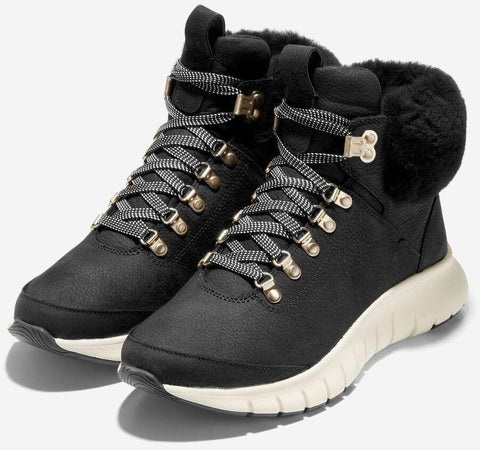 Cole Haan Zerogrand Field Hiker Black/Shearling/Waterproof Lace Up Ankle Boots