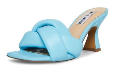 Steve Madden Latta Blue Slip On Squared Open Toe X Strap Designed Heeled Sandals