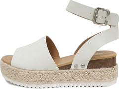 Soda Topics Off-White Espadrille Ankle Strap Studded Open Toe Platform Sandals