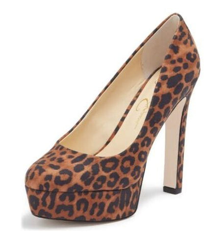 Jessica Simpson Nellah Leopard HIgh Heel Platform Pump Thick Heel Round Toe Shoe