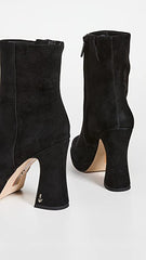 Sam Edelman Jaye Black Suede Block Heel Rounded Toe Leather Ankle Boots