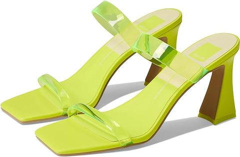 Dolce Vita Novah Neon Lime Vinyl Slip On Squared Open Toe Spool Heeled Sandals
