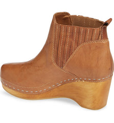 Kelsi Dagger Jax Mocha Genuine Leather Wood Clog Toe Pull On Chelsea Bootie